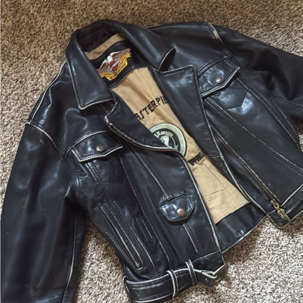 Harley-Davidson Black Leather Motorcycle Jacket with Asymmetrical Zipper